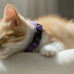 image 1 Sleeping ginger and white kitten wearing purple collar