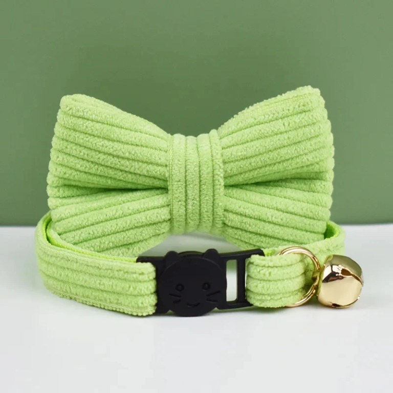 image 1 Light green bow tie cat collar with bell