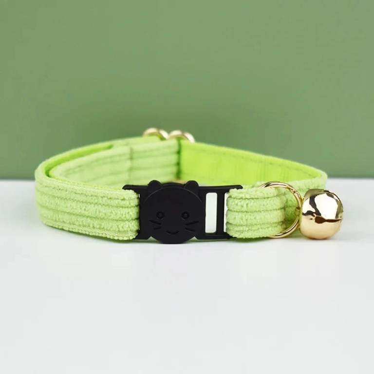 image 1 Green cat collar with bell and cat buckle
