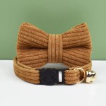 Brown corduroy bow tie cat collar with bell