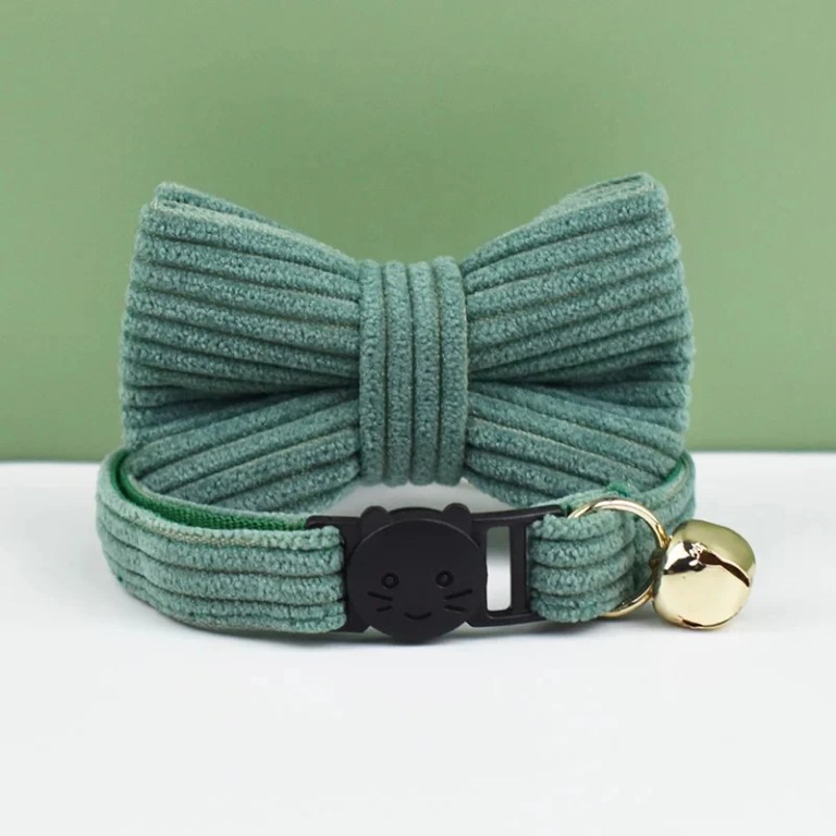 Green cat collar with bow and bell