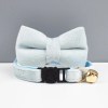 image 1 Light blue plush cat collar with bow and bell