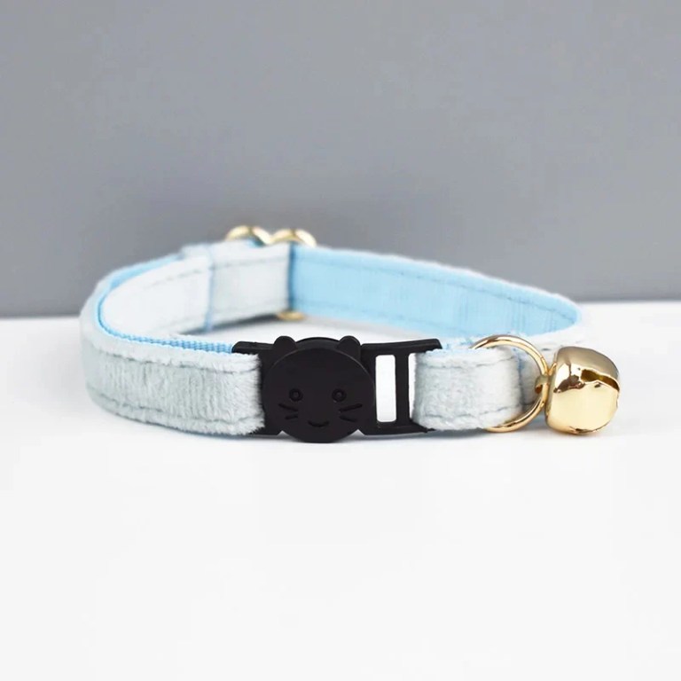 image 1 Light blue cat collar with bell and buckle