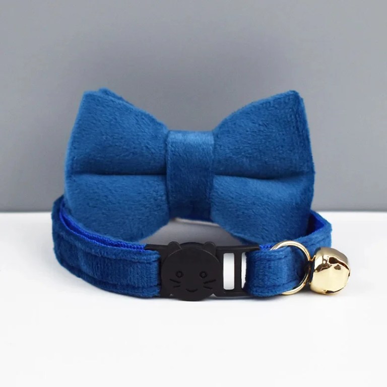 image 1 Blue cat collar with bow tie and bell