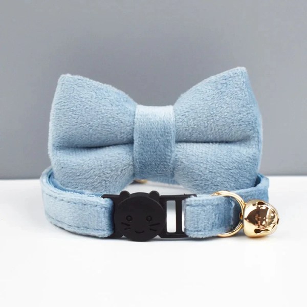 image 1 Light blue cat collar with bow and bell
