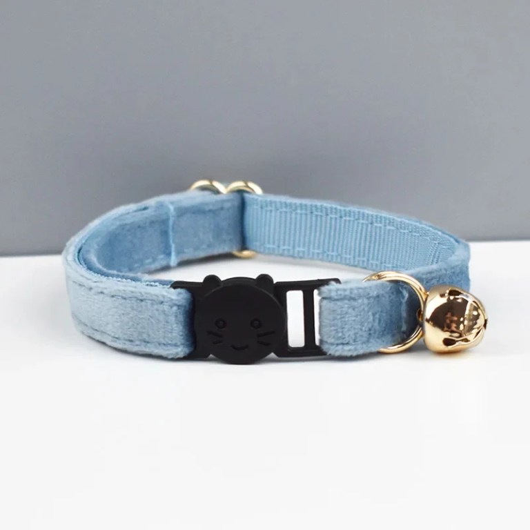 image 1 Light blue cat collar with gold bell