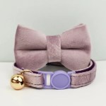 Pink velvet pet collar with bow and bell
