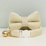 image 1 Cream velvet pet collar with bow and bell