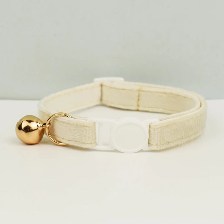 image 1 Cream cat collar with gold bell and buckle