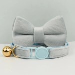 image 1 Grey bow tie pet collar with gold bell