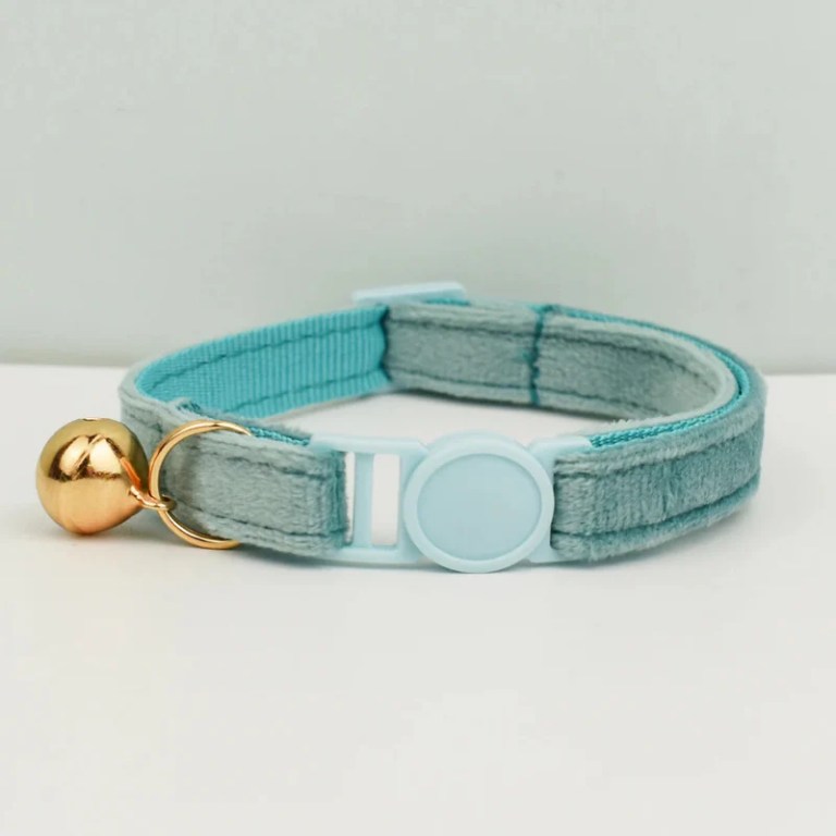 image 1 Light teal cat collar with gold bell
