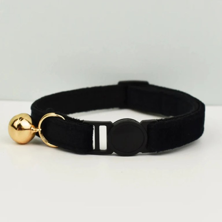image 1 Black velvet cat collar with gold bell