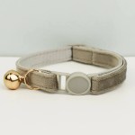 Beige velvet cat collar with gold bell