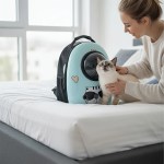 image 1 Woman placing cat into pet carrier backpack