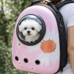 image 1 Small white dog in pink backpack carrier