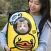 image 1 Woman holding yellow duck pet backpack with cat