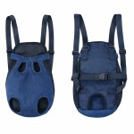 Blue pet carrier backpack with leg openings