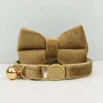 image 1 Beige velvet pet collar with bow and bell