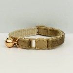 image 1 Beige cat collar with gold bell and buckle