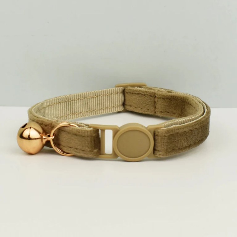 image 1 Beige cat collar with gold bell and buckle
