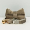 image 1 Beige velvet pet collar with bow and bell