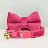 Pink velvet cat collar with bow and bell
