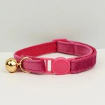 Pink velvet pet collar with gold bell
