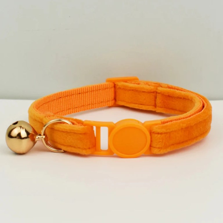 image 1 Orange pet collar with bell and buckle