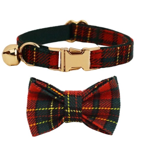 image 1 Red tartan pet collar and matching bow tie
