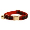 Red tartan cat collar with gold bell