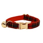 Red tartan cat collar with gold bell