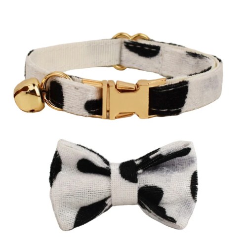 image 1 White spotted pet collar and bow tie set