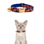 Blue patterned cat collar with gold bell