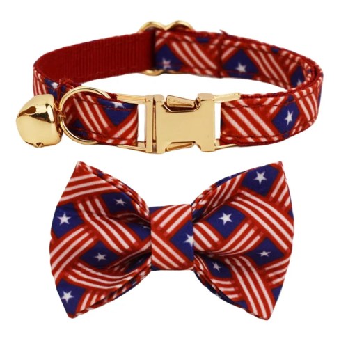 image 1 American flag patterned dog collar and bow tie