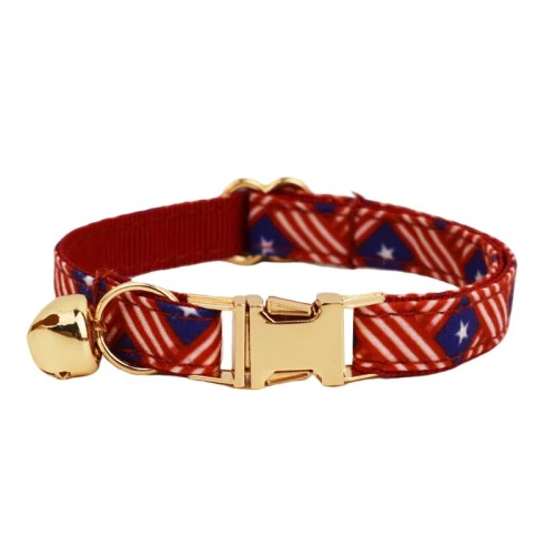 Red Australian flag pet collar with gold bell