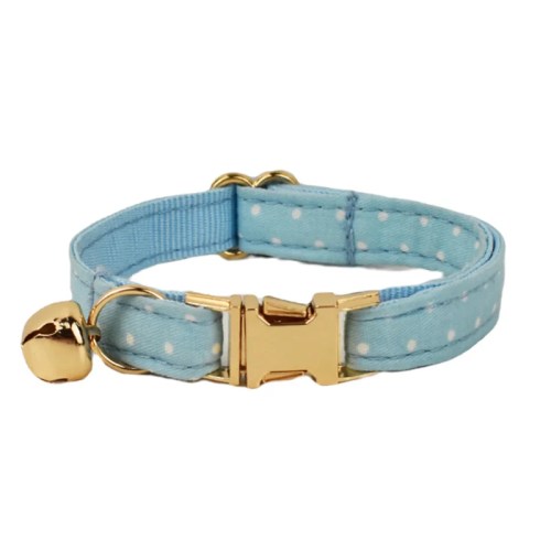 Light blue polka dot cat collar with bell