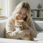image 2 Woman cuddling orange kitten on sofa