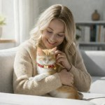 image 2 Woman cuddling ginger kitten on sofa