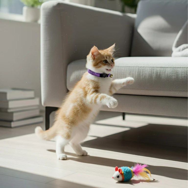 image 2 Ginger kitten reaching up beside sofa