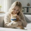 image 2 Woman cuddling ginger kitten on sofa