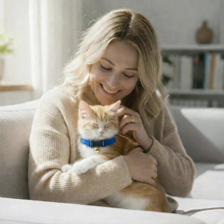 image 2 Woman cuddling ginger kitten on sofa