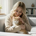 image 2 Woman cuddling ginger kitten on sofa indoors