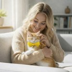 image 2 Woman cuddling ginger kitten with yellow bow