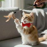 image 2 Kitten with red bow tie playing with feather toy