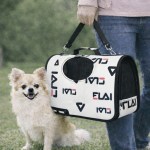 image 2 Small fluffy dog beside portable pet carrier bag