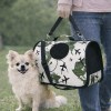 image 2 Small fluffy dog beside airplane-print pet carrier