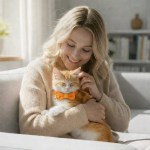 image 2 Woman cuddling orange kitten with bow tie collar