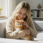 image 2 Woman cuddling ginger kitten with orange collar