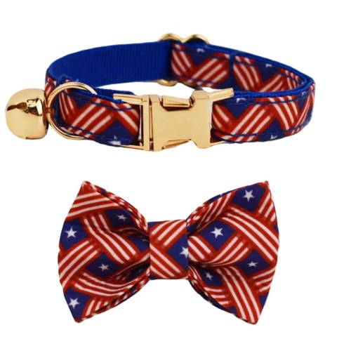 image 2 American flag patterned pet collar and bow tie