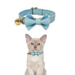image 2 Blue polka dot cat collar with bow